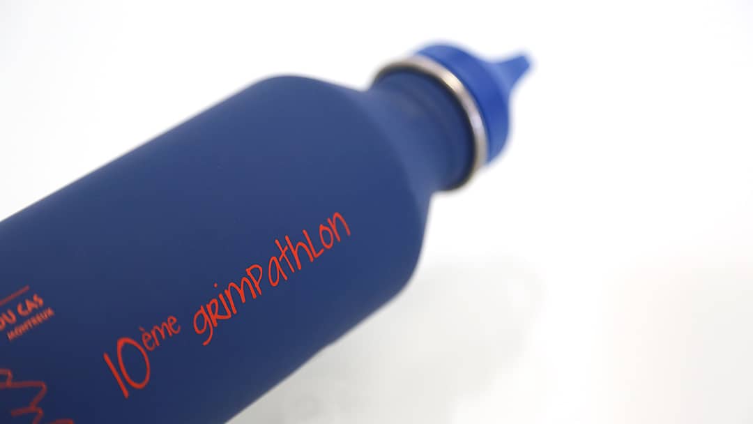 Gourde 10ème Grimpathlon - Impression par tampographie - Mabasi Lab imprimeur